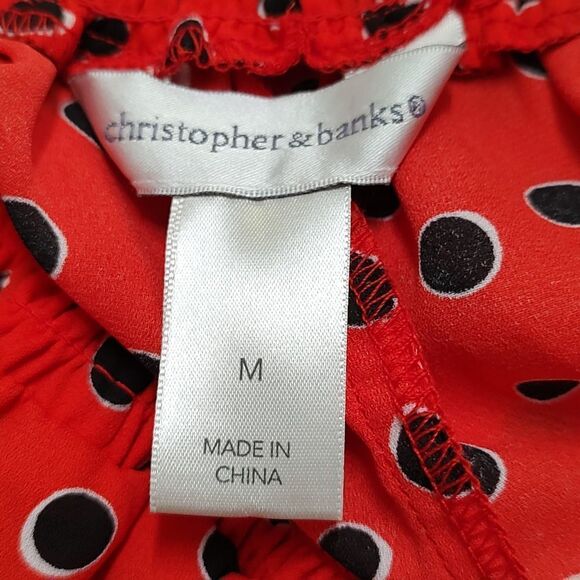 Christopher & Banks  red black polka dot blouse  Sz M - Picture 5 of 5